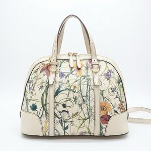 Gucci Cream Floral Dome Satchel with Gold Hardware